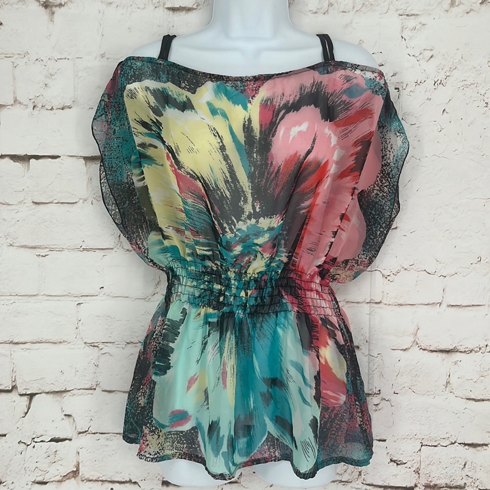 ✨VTG✨ 80s Open Shoulder Sheer Top, Size S